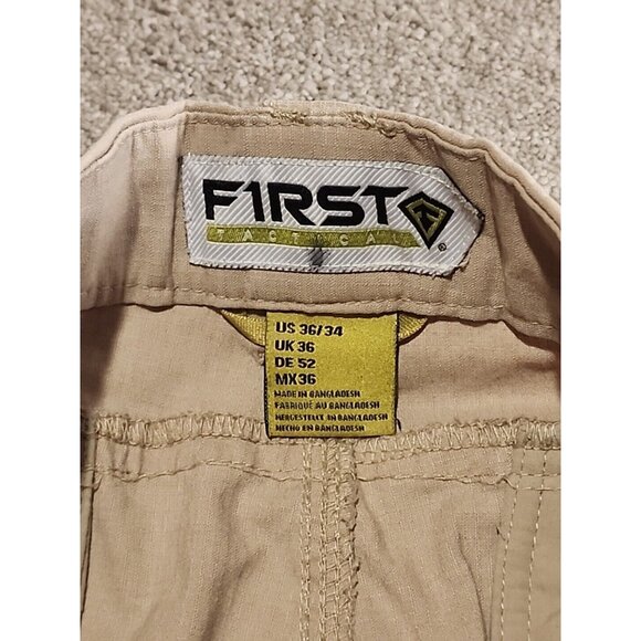 First Tactical Pants Mens 36x34 Tan Cargo Ripstop Cotton Blend Military Logo - Picture 9 of 15